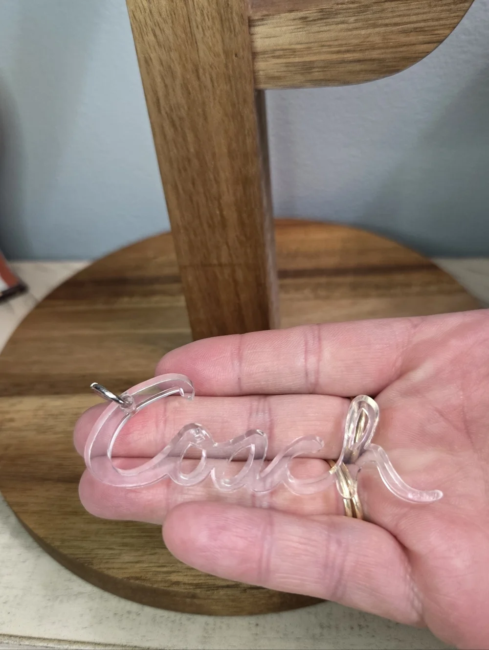 Coach Poppy Clear Acrylic Script HangTag Bag Charm, EUC